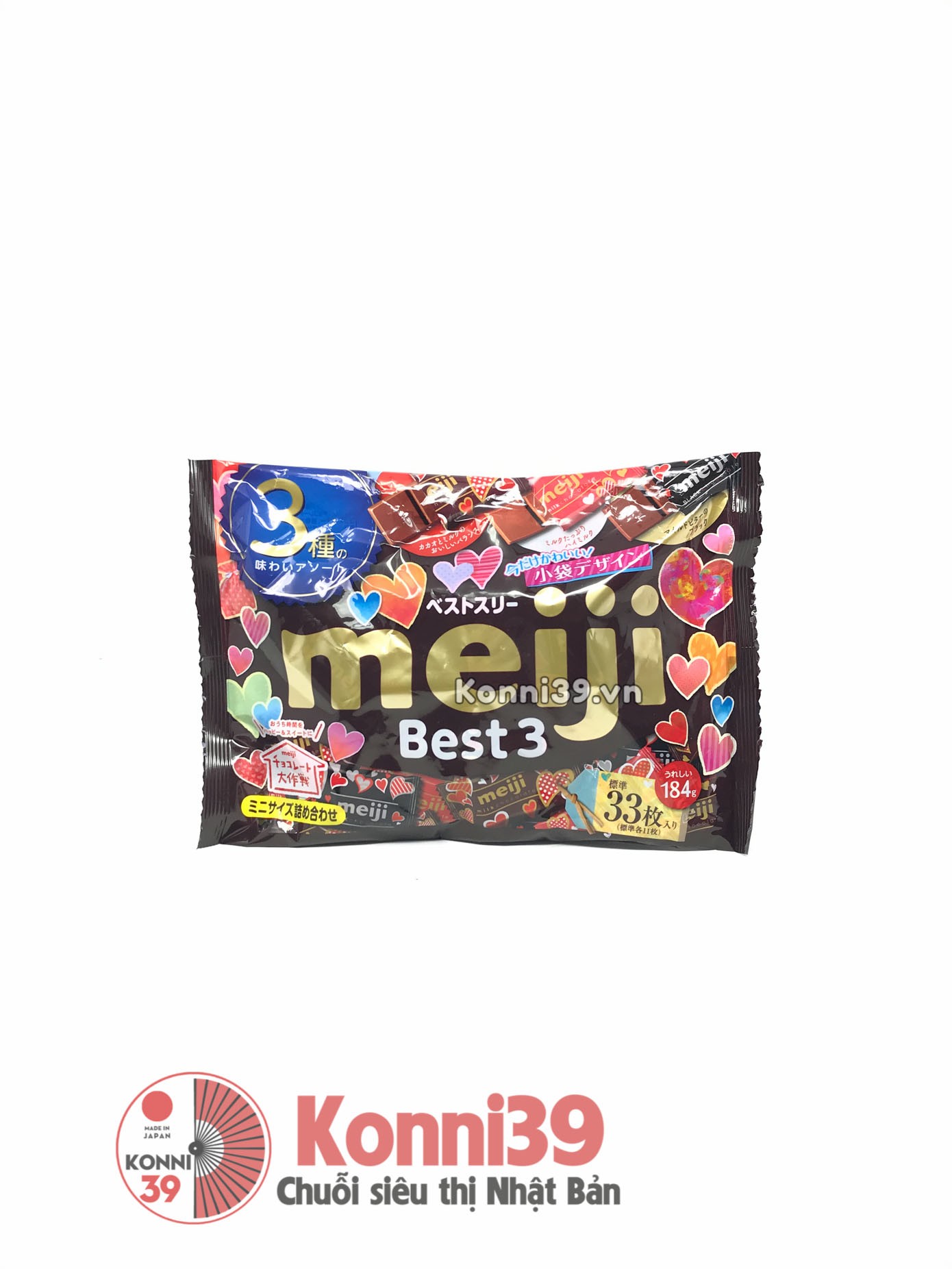 Socola Meiji Best Three 33 chiếc - gói 184g