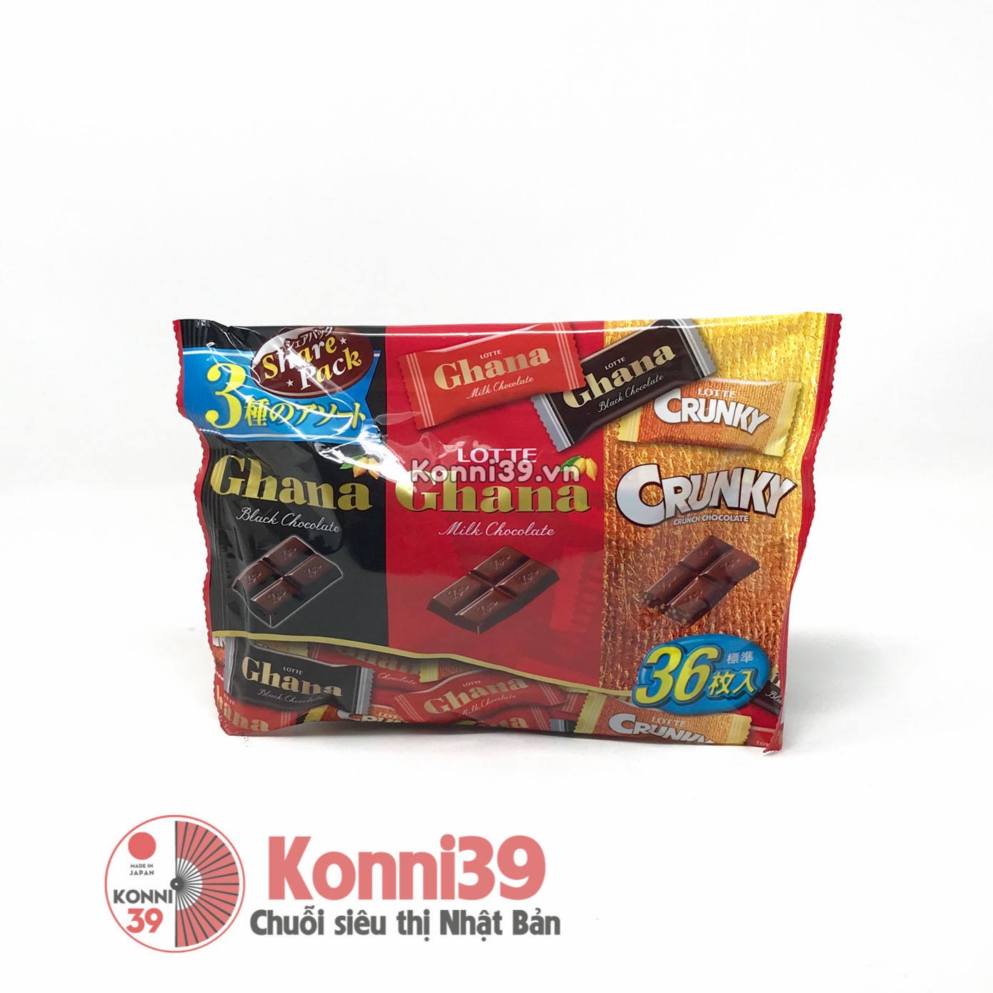 Kẹo socola Lotte Ghana mix 3 loại gói 134g