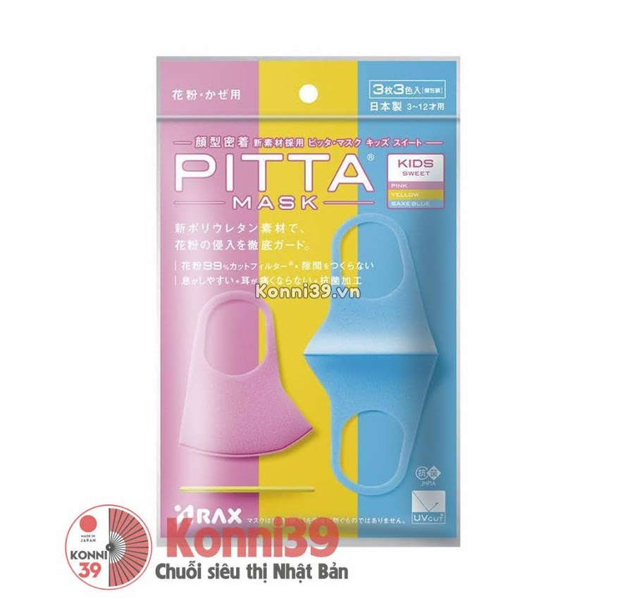 Khẩu trang  cho bé Pitta Mask lọc khói bụi 3 chiếc - Hồng vàng xanh