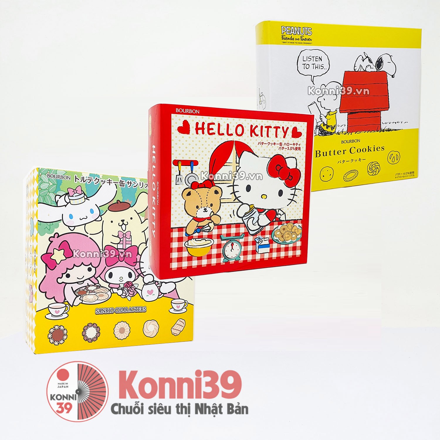 Bánh quy bơ Bourbon hộp sắt 60 chiếc (Sanrio)