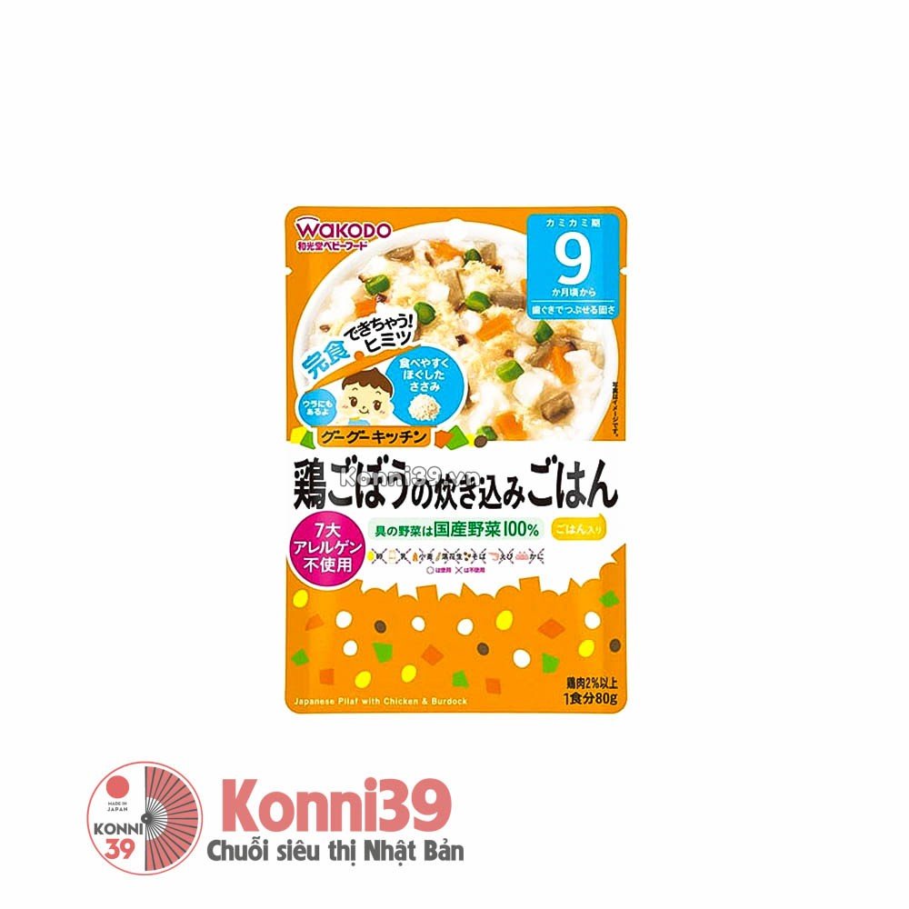 Cháo ăn dặm Wakodo cho bé từ 9 tháng tuổi gói 80g - vị gà hầm ngưu bàng