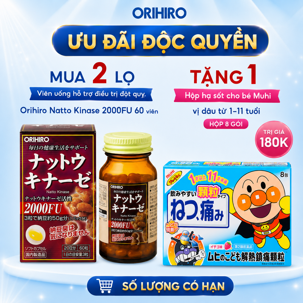 Viên uống hỗ trợ điều trị tai biến đột quỵ Orihiro Natto Kinase 2000FU 60 viên