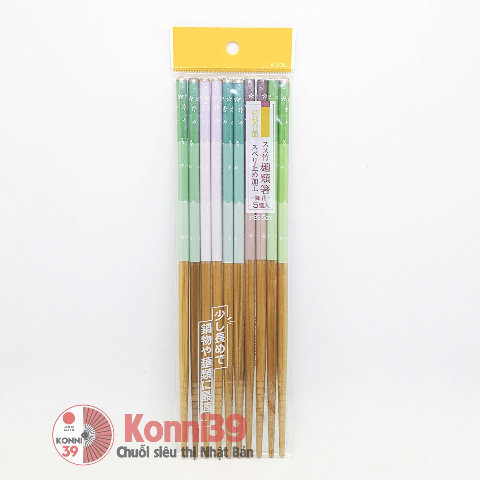 Đũa tre set 5 đôi 23,5cm (xanh/tím) -p10-Hàng Nhật đồng giá Konni39