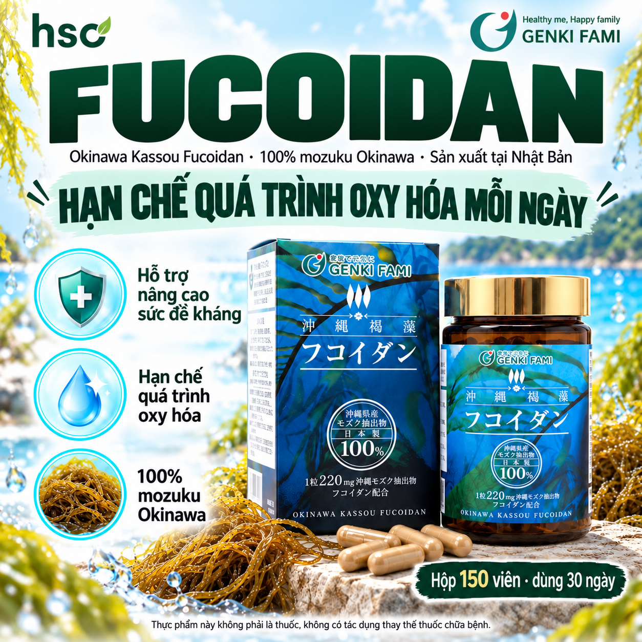 Viên uống tảo nâu Genkifami Fucoidan 90 viên