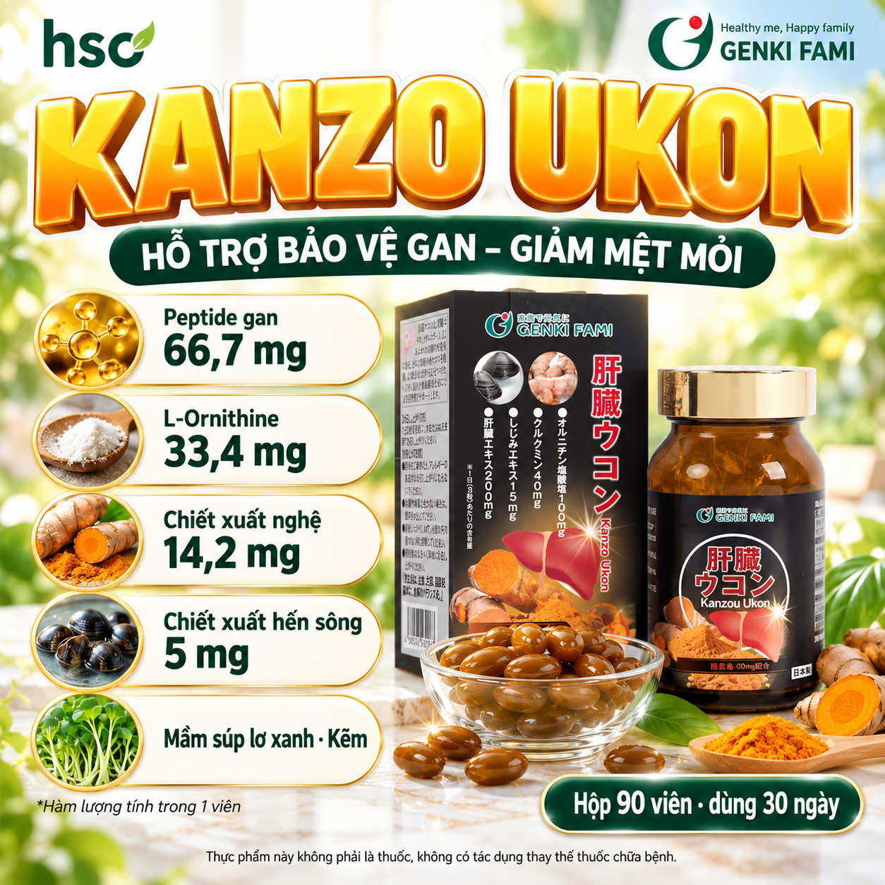 Viên uống bổ Genkifami Kanzo Ukon hộp 90 viên