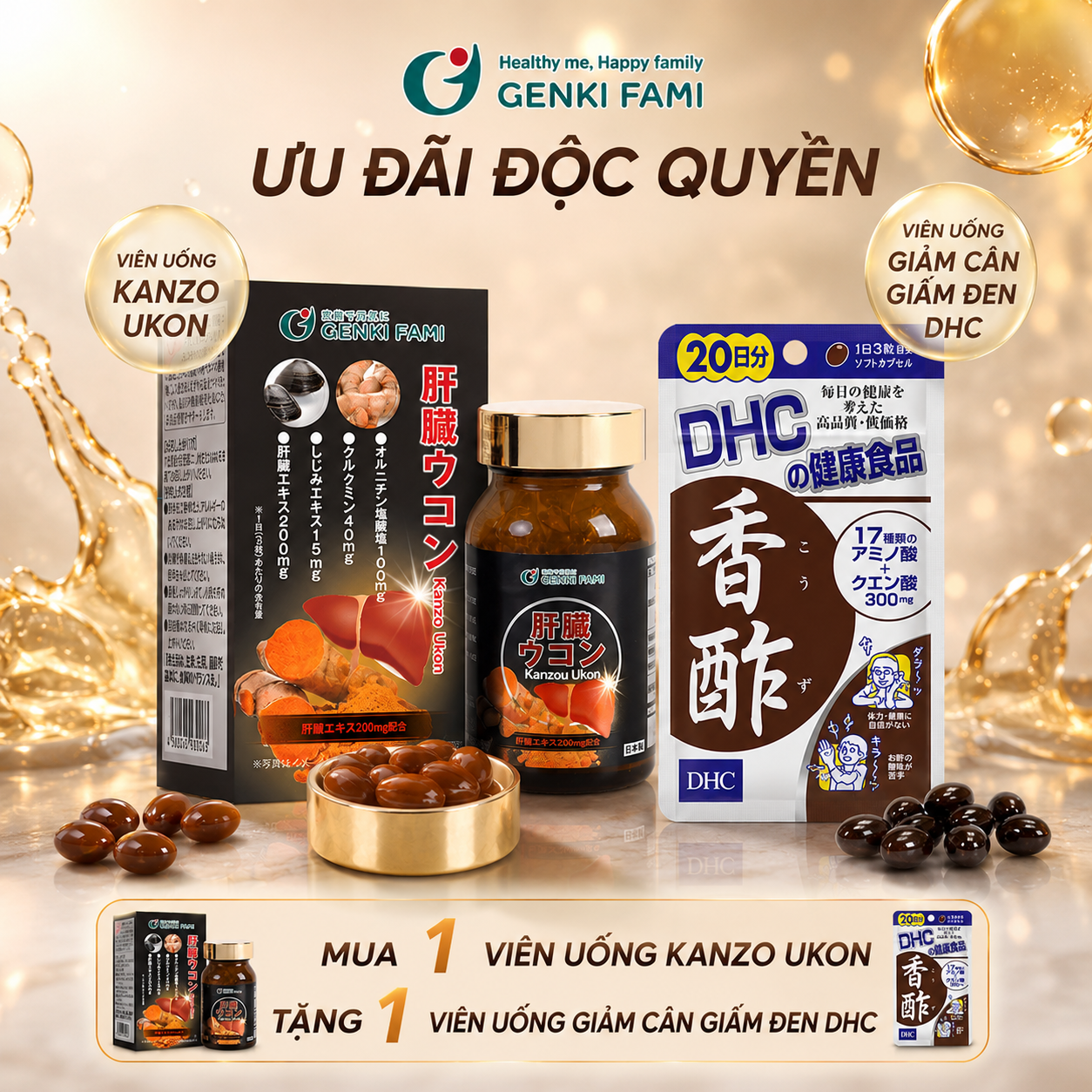 Viên uống bổ Genkifami Kanzo Ukon hộp 90 viên