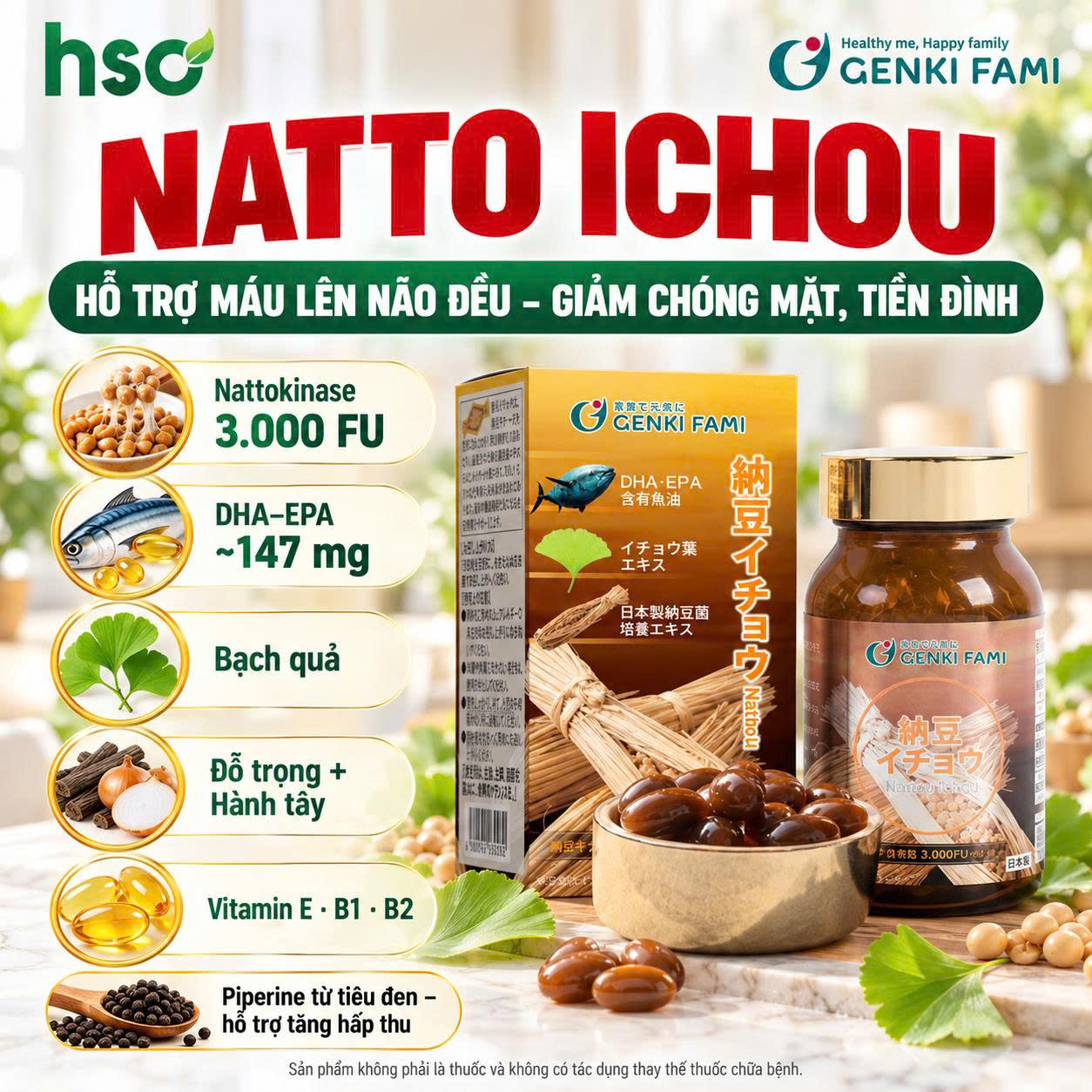 Viên uống chống đột quỵ Genkifami Natto Ichou 90 viên