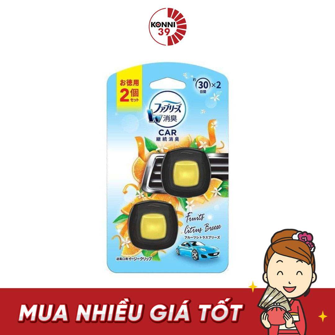 Set 2 kẹp nước hoa khử mùi ô tô chống khuẩn 30 ngày - hương cam chanh