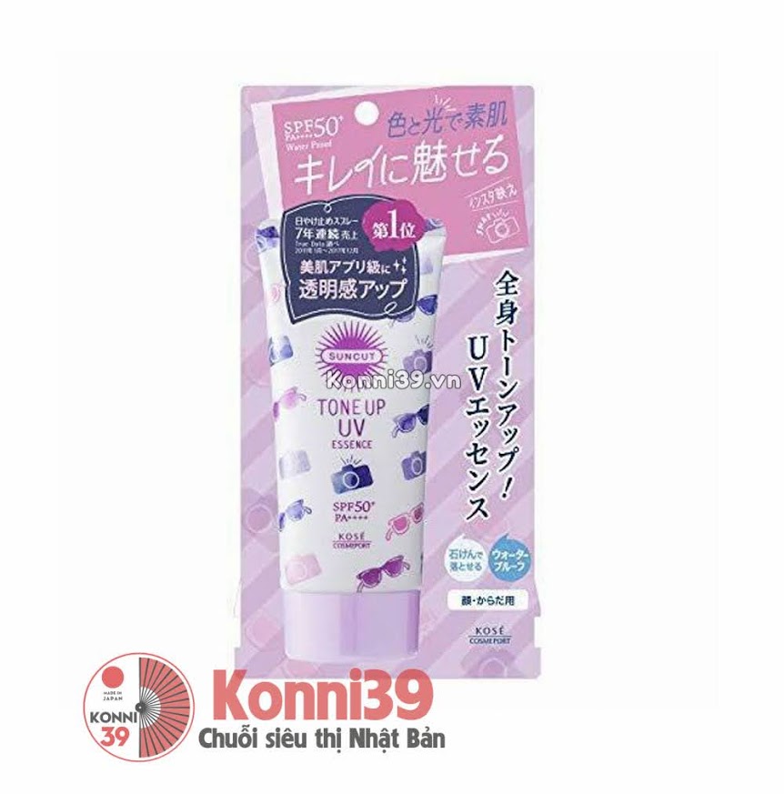 Kem chống nắng Kose Suncut Tone Up UV Essence Waterproof SPF 50+ PA++++ 80g (mẫu mới)