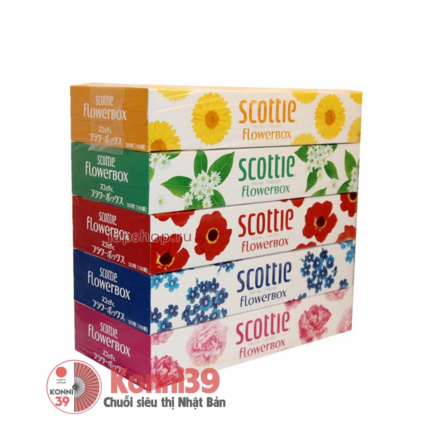 Giấy ăn Scottie Flowerbox 160 tờ x 5 hộp