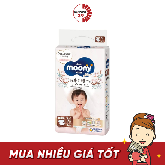 Bỉm cao cấp Moony Natural Organic dán M46 cho bé từ 6-11kg