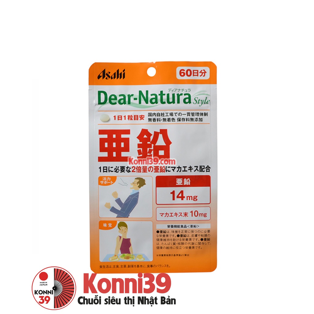 Viên uống Asahi Dear-Natura bổ sung kẽm 60 ngày gói 60 viên - Chuỗi siêu  thị Nhật Bản nội địa - Made in Japan Konni39 tại Việt Nam